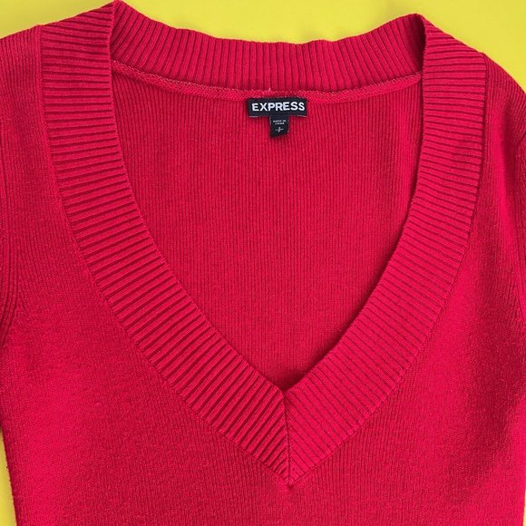 Express V-neck Knit Sweater, Red, Size S - Picture 3 of 7